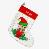 Kerstelf, sterren, poinsettia en dennene grote kerstsok (Voorkant (Hangend))