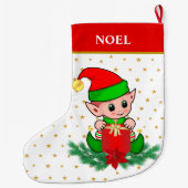 Kerstelf, sterren, poinsettia en dennene grote kerstsok (Achterkant)