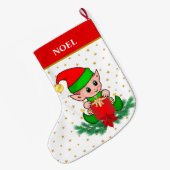 Kerstelf, sterren, poinsettia en dennene grote kerstsok (Achterkant (Hangend))