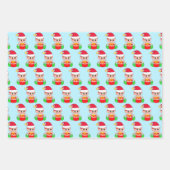 Kerstelf, sterrenpatroon en snoepsnoeren op rood inpakpapier vel (Voorkant)