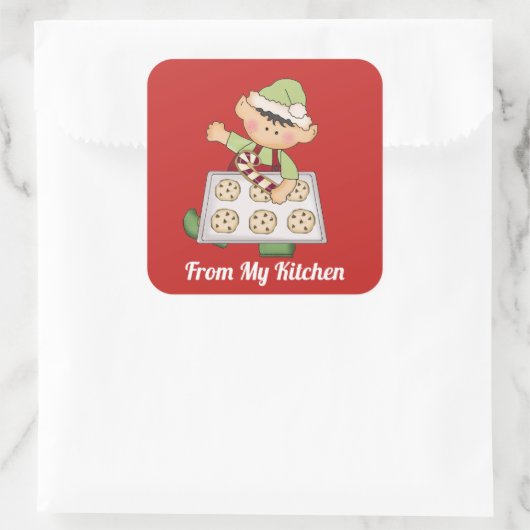 KerstElf uit mijn keukensticker Vierkante Sticker (Tas)