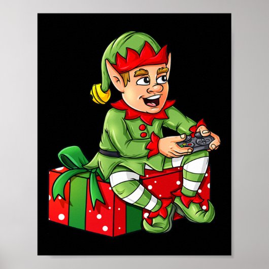 KerstElf Video Gamer Controller Boys Kinder Xma Poster (Voorkant)