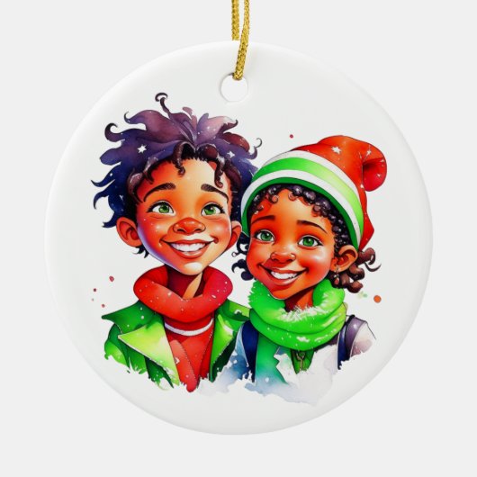 Kerstelf Vintage Persoonlijk Keramisch Ornament (Voorkant)