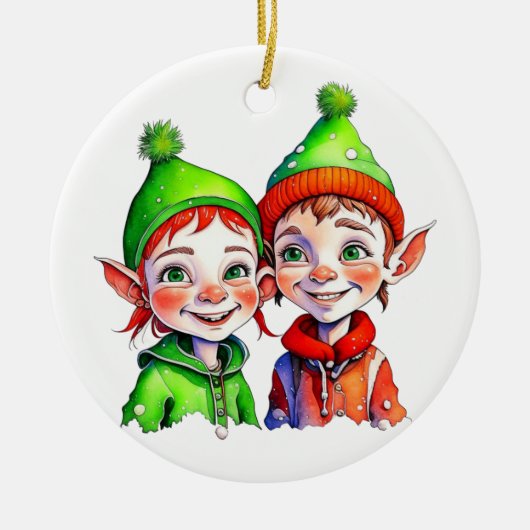 Kerstelf Vintage Persoonlijk Keramisch Ornament (Voorkant)