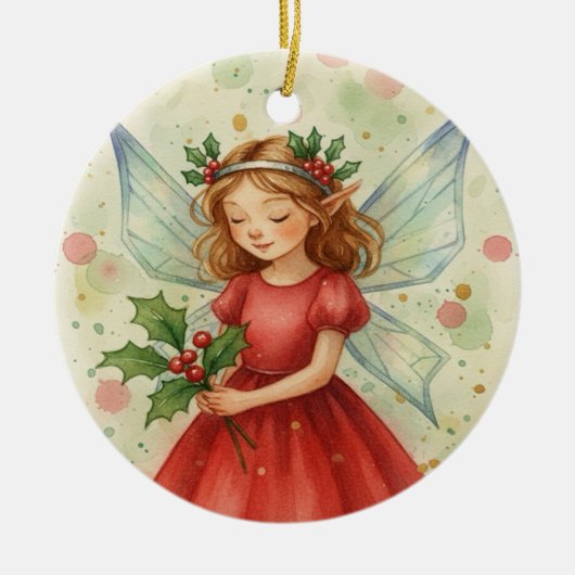 Kerstelf Watercolor Kunst Keramisch Ornament (Voorkant)