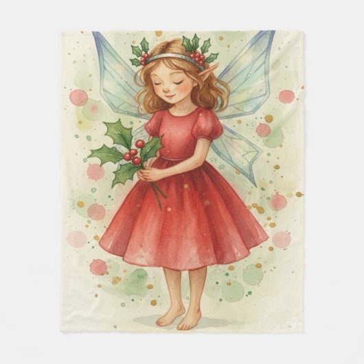 Kerstelf Watercolor Kunst Vakantie Fleece Deken (Voorkant)