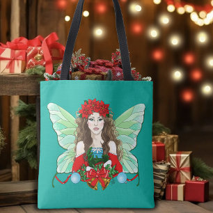 Kerstelfen Fantasie Hulst Bellen Poinsettia's Tote Bag