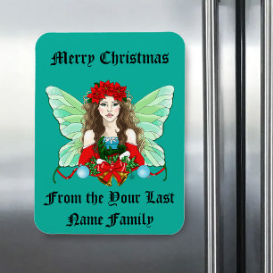 Kerstelfen Fantasie Hulstbellen Poinsettia's   Magneet