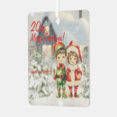 Kerstelfen huis Metal Square Ornament (Voorkant links)