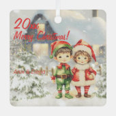 Kerstelfen huis Metal Square Ornament (Voorkant)