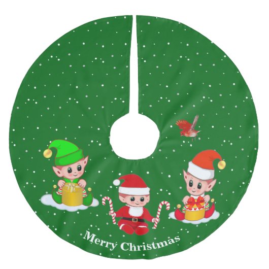 Kerstelfen op groen kerstboom rok (Voorkant)