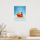 Kerstelfen op slee met cadeaus poster (Keuken)