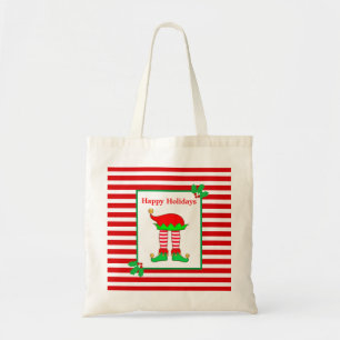 Kerstelfenbenen in rood-wit gestreept tote bag