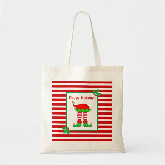 Kerstelfenbenen in rood-wit gestreept tote bag (Voorkant)