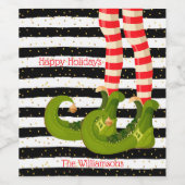 Kerstelfenbenen zwart-wit gestreept wijn etiket (Enkel label)