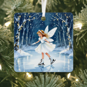 Kerstelfje schaatsen in een betoverd bos metalen ornament