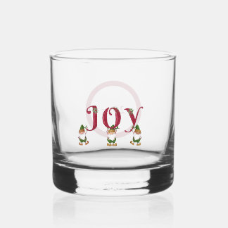 Kerstelfjes die Letters vasthouden Whisky Glas