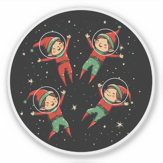 Kerstelfjes in de ruimte sticker (Voorkant)