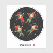 Kerstelfjes in de ruimte sticker (Vel)