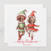 Kerstelfjes koppel feestdagenkaart (Voorkant / Achterkant)