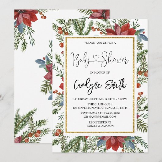 Kerstelijke babyshower uitnodiging (Voorkant / Achterkant)