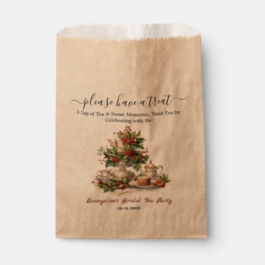 Kerstelijke Bruidschuur hulst Theetijd Feestje Bedankzakje (Voorkant)