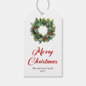 Kerstelijke dennenkrans Kerst bewerkbare cadeautag Cadeaulabel (Voorkant)