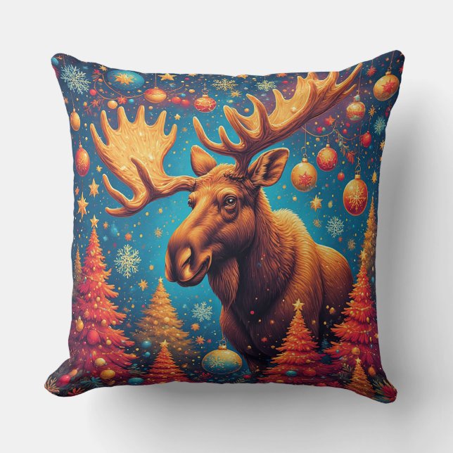 Kerstelijke Eland Versierd Met Kerstversiering Kussen (Voorkant)