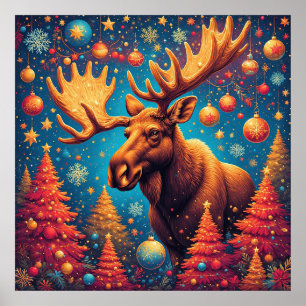 Kerstelijke Eland Versierd Met Kerstversiering Poster