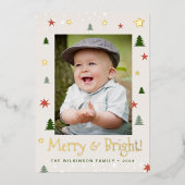 Kerstelijke en heldere kerst dennen sterren aangep folie feestdagenkaart (Voorkant)