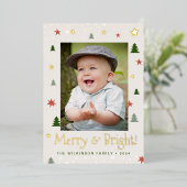 Kerstelijke en heldere kerst dennen sterren aangep folie feestdagenkaart (Staand Voorkant)