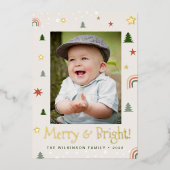 Kerstelijke en heldere kerst dennen sterren op maa folie feestdagenkaart (Voorkant)