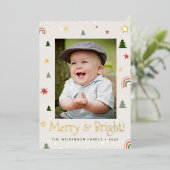 Kerstelijke en heldere kerstdennen sterren aangepa folie feestdagenkaart (Staand Voorkant)