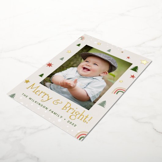 Kerstelijke en heldere kerstdennen sterren aangepa folie feestdagenkaart (Gedraaid)