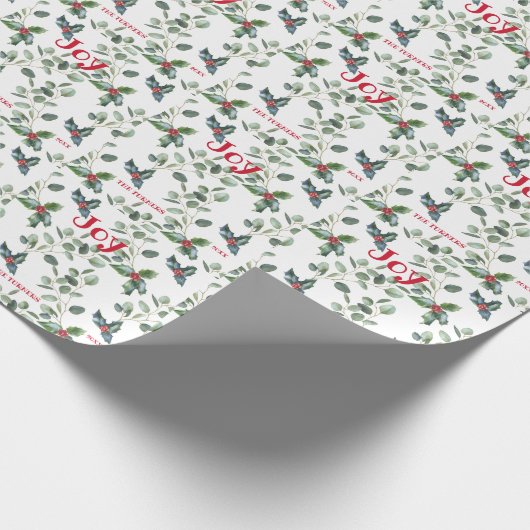 Kerstelijke feestelijke hulstbes vreugde vakantie  cadeaupapier (Hoek)