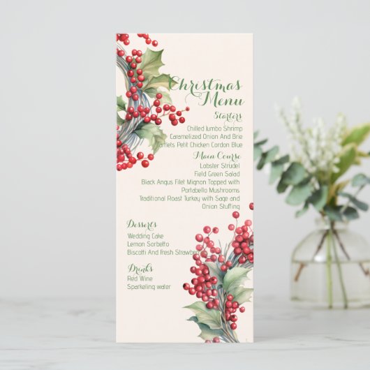 Kerstelijke feestelijke kerstdinermenu  menu (Staand voorkant)