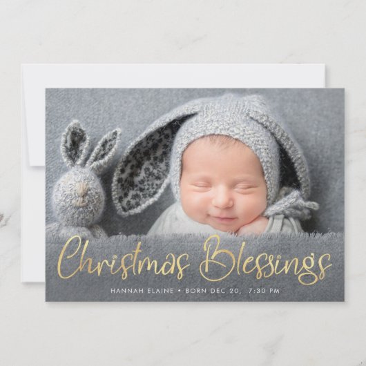 Kerstelijke geboorteaankondiging met gouden letter aankondiging (Voorkant)