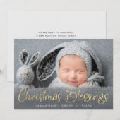 Kerstelijke geboorteaankondiging met gouden letter aankondiging (Voorkant / Achterkant)