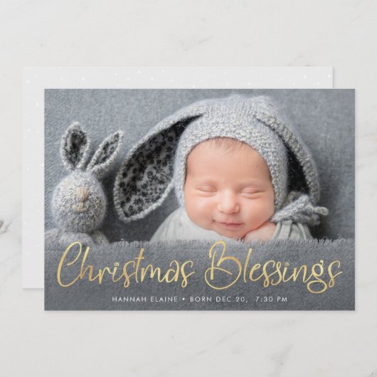 Kerstelijke geboorteaankondiging met gouden letter aankondiging (Voorkant / Achterkant)