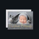 Kerstelijke geboorteaankondiging met gouden letter aankondiging<br><div class="desc">Nep gouden schrift ontwerp met een prachtige foto van een pasgeboren baby,  de afbeelding en tekst details van deze kaart kunnen worden gepersonaliseerd.</div>