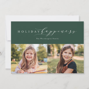 Kerstelijke geluks elegante groene tweefoto kaart