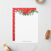 Kerstelijke groene bladgroen kerstbriefkaarten notitiekaartje (Voorkant / Achterkant in situ)