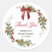Kerstelijke groene kerst bruidsdouche  ronde sticker (Voorkant)