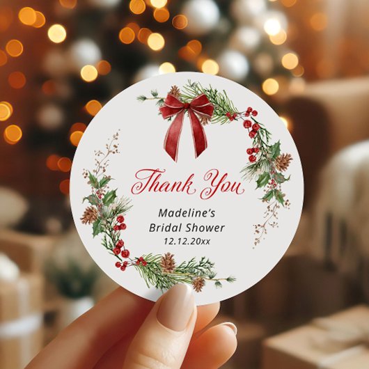 Kerstelijke groene kerst bruidsdouche  ronde sticker