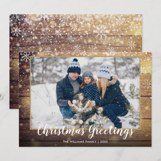 Kerstelijke groet foto landelijke houtstijl feestdagenkaart (Voorkant / Achterkant)
