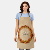 Kerstelijke herfstkrans met monogram van bladeren schort (Gedragen)