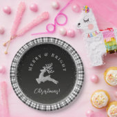Kerstelijke herten met zwart-wit ruitpatroon papieren bordje (Feest)