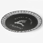 Kerstelijke herten - zwart-wit geruit papieren bordje (Gekanteld)