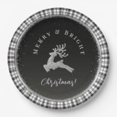Kerstelijke herten - zwart-wit geruit papieren bordje (Voorkant)