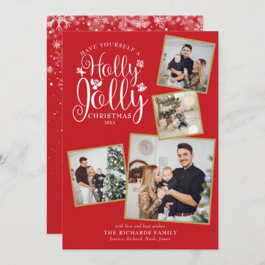 Kerstelijke Hulst Jolige Foto Collage Feestdagenkaart (Voorkant / Achterkant)